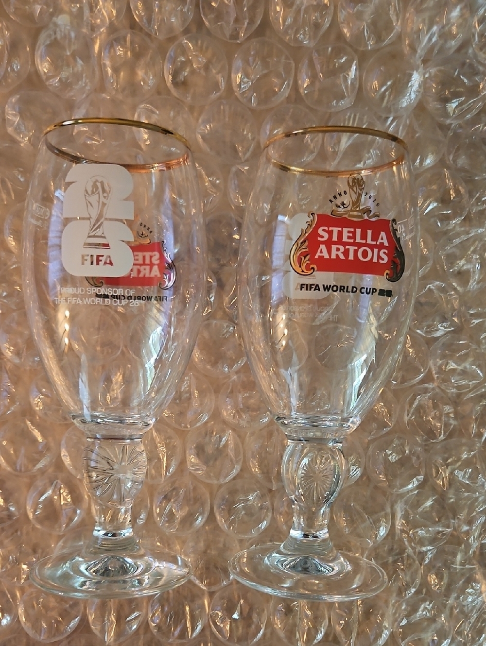 Stella Artois FIFA World Cup Gold-Rimmed Beer Glasses